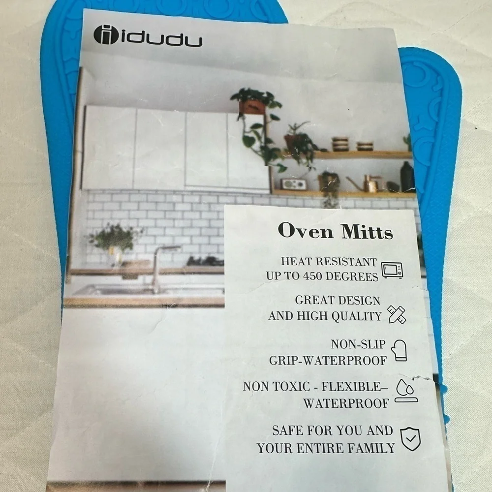 Idudu Oven Mitts 2 Pair Heat Resistant Up To 450 Degrees Non-Slip Grip-Waterproo